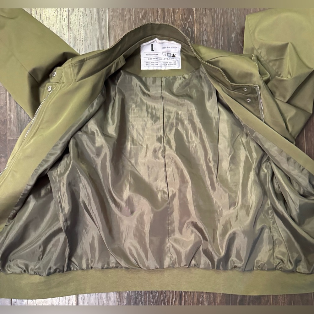 Women's Khaki Bomber Jacket with Motivational Text - Picture 5 of 5